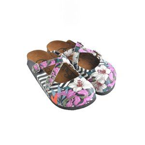 Goby Shoes - Black & Pink Floral Stripe Clogs
